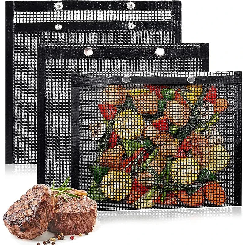 D5 2Pcs PTFE Mesh Grill Bags Reusable Non-Stick BBQ Barbecue Bags for Charcoal Gas Smokers BBQ Veggie Grill Bags Barbecue Bag