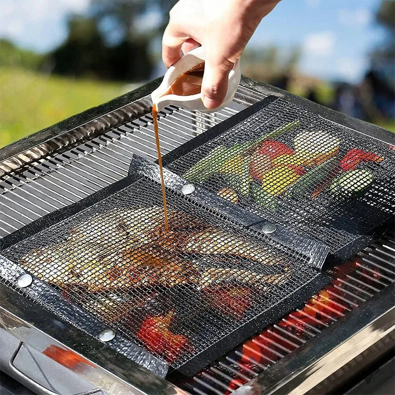D5 2Pcs PTFE Mesh Grill Bags Reusable Non-Stick BBQ Barbecue Bags for Charcoal Gas Smokers BBQ Veggie Grill Bags Barbecue Bag