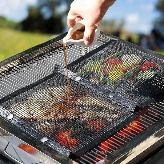 D5 2Pcs PTFE Mesh Grill Bags Reusable Non-Stick BBQ Barbecue Bags for Charcoal Gas Smokers BBQ Veggie Grill Bags Barbecue Bag