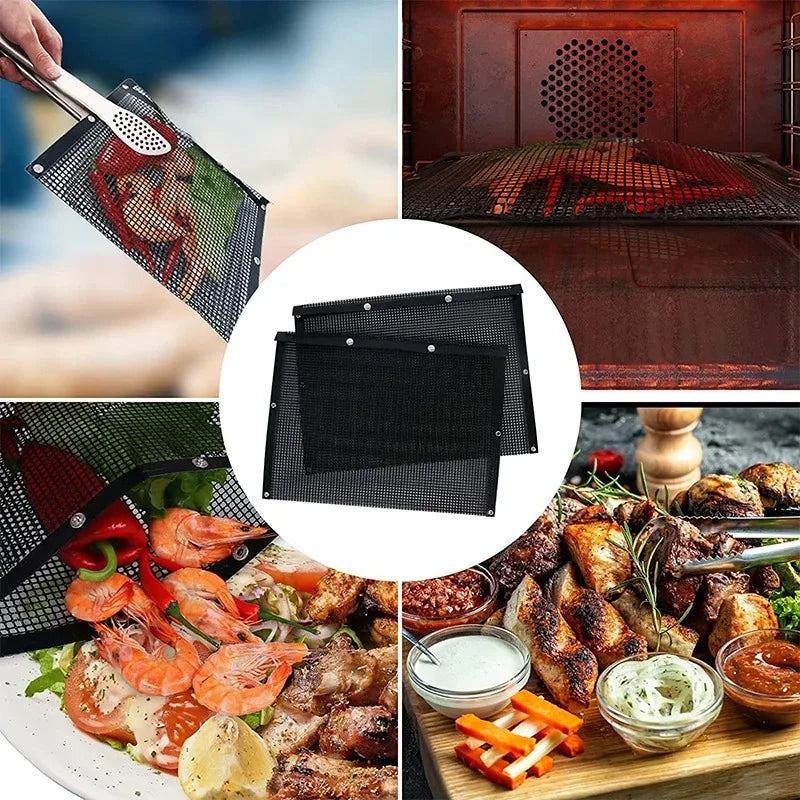D5 2Pcs PTFE Mesh Grill Bags Reusable Non-Stick BBQ Barbecue Bags for Charcoal Gas Smokers BBQ Veggie Grill Bags Barbecue Bag